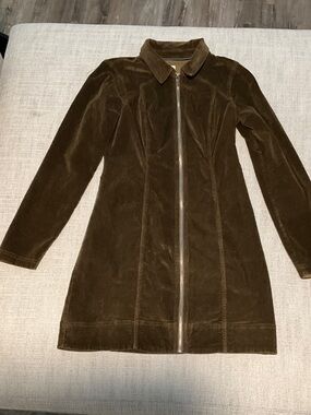 Pilcro Olive Velvet Corduroy Zip-Front Dress
